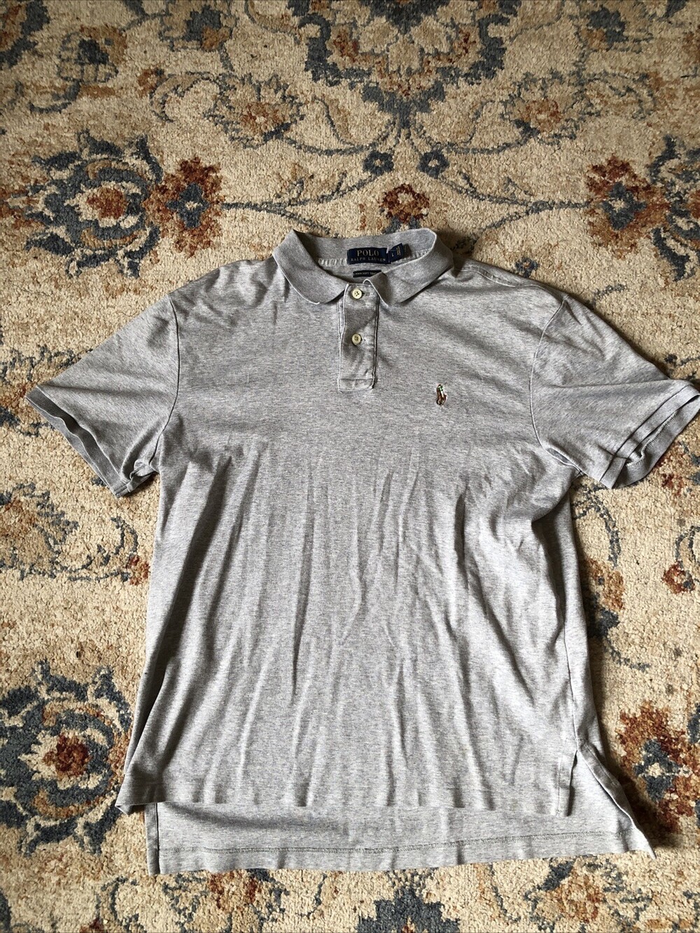 Polo Ralph Lauren Polo Shirt Mens L Pima Soft Touch Gray Short Sleeve Flesh Pony
